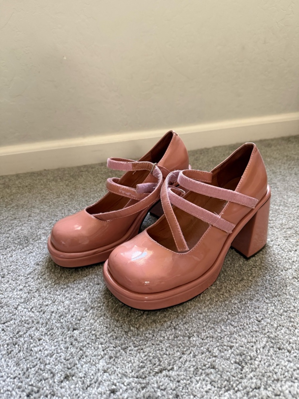 Jeffrey Campbell Patent Mary Jane Platforms in Blush Pink